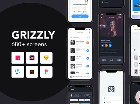 Mobile App Uikit Grizzly Free Psd Templates