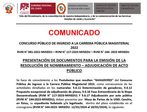 COMUNICADO Presentación de documentos para la emisión de la