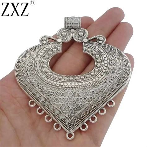 ZXZ 2pcs Antique Silver Ethnic Large Heart Connector Charms Pendants