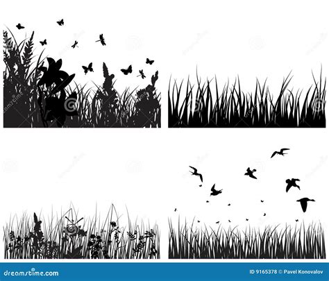 Meadow Silhouettes Set Stock Vector Illustration Of Bushes 9165378