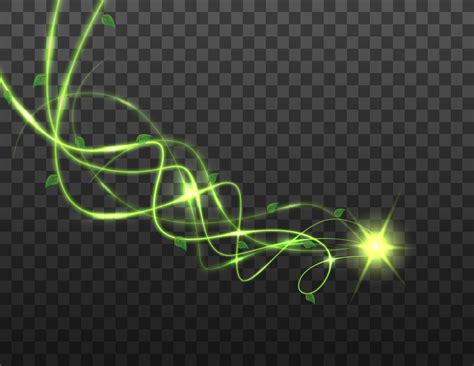 Green spiral spring wind effect with green star and leaves on transparent background. Green ...