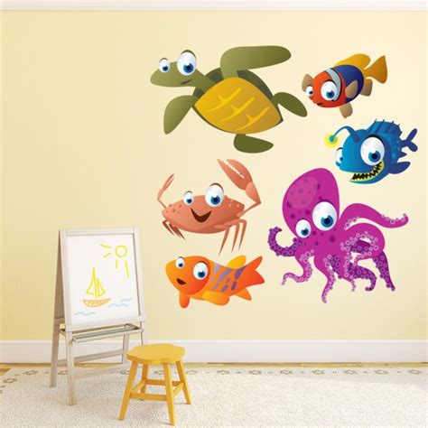 Tropical Sea Creatures Turtle Octopus Wall Sticker Set