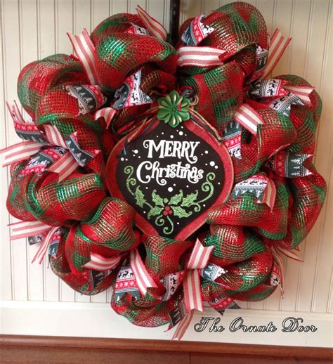 Red And Green Deco Mesh Christmas Wreath Red And Green Deco Etsy