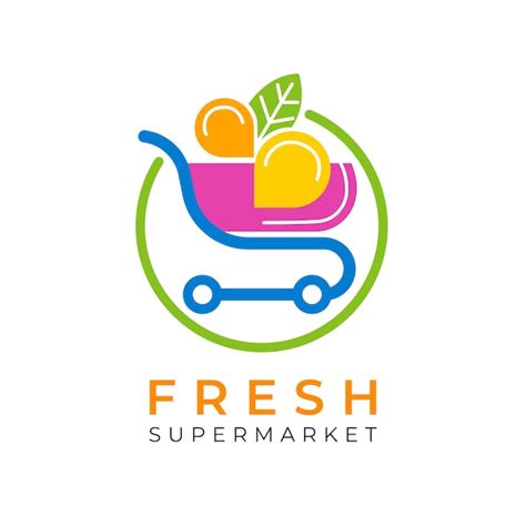 Logo De Supermercado Con Carrito De Compras Vector Premium