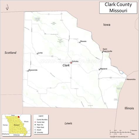 Map of Clark County, Missouri showing cities, highways & important ...