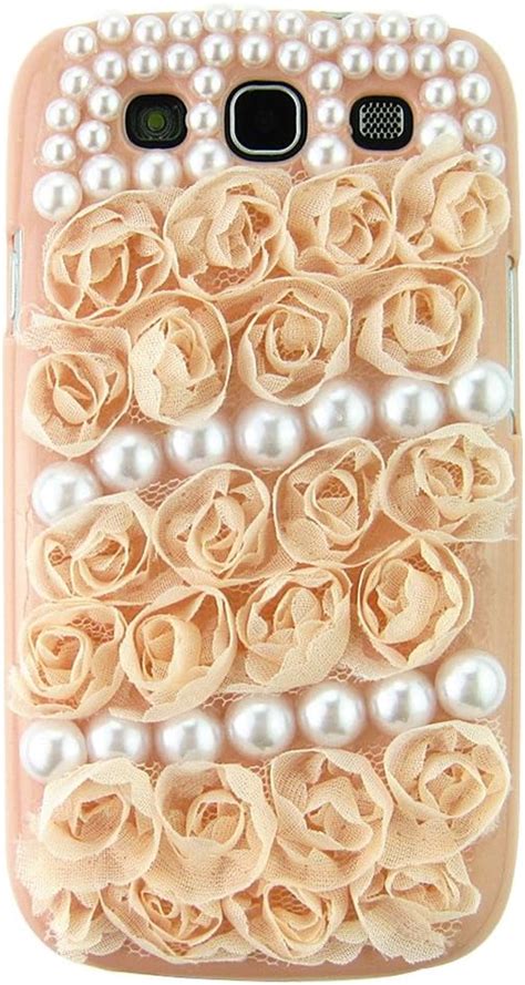 Luxury 3d Cute Handmade Pink Cloth Rose Pearls Hard Case Cover For Samsung Galaxy S3