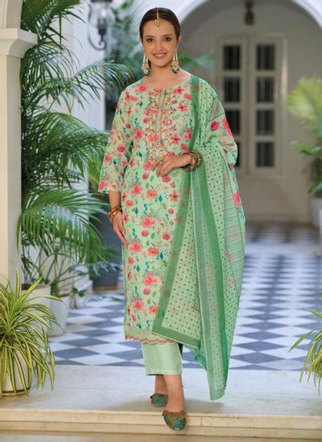 Buy Pista Green Linen Traditional Wear Gota Patti Work Readymade Salwar