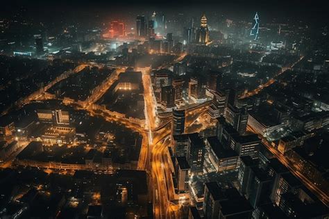 Premium Ai Image Arafed View Of A City At Night With A Street And A