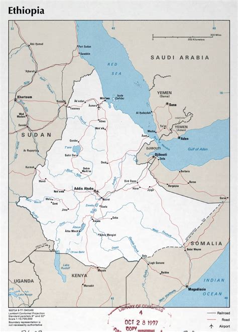 Large Detailed Political Map Of Ethiopia With Roads Cities And Airports 1977 Ethiopia