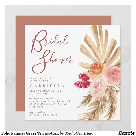 Boho Pampas Grass Terracotta Bridal Shower Invitation Zazzle Bridal