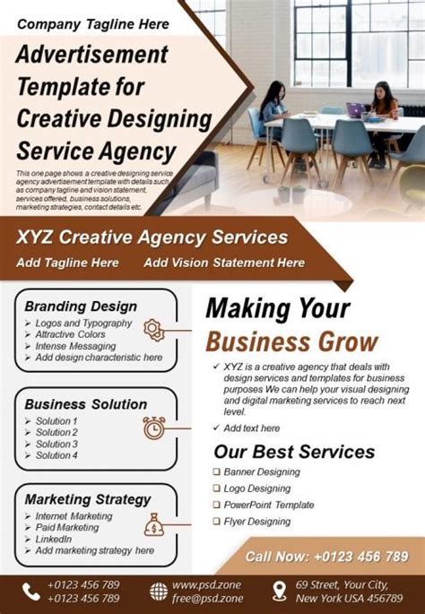 Advertisement Template For Creative Designing Service Agency Presentation Report Infographic Ppt