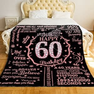 Happy 60th Birthday Blanket Text Blanket Fleece Blanket Birthday Gift