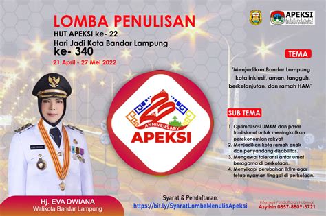 Ramaikan Hut Ke 22 Apeksi Pemkot Bandar Lampung Gelar Lomba Penulisan