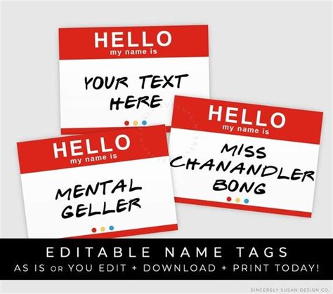 Friends Party Name Tag Sticker Favor Hello My Name is Funny Friends TV Show Inspired Theme ...