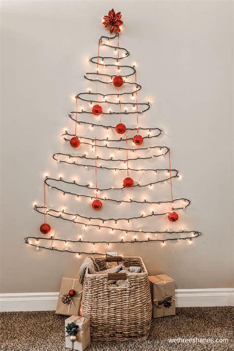 How To Diy A Wall Christmas Tree Using Lights We Three Shanes