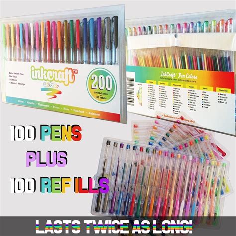 Feela 200 Pack Glitter Gel Pens Set 100 Gel Pen Plus 100 Refills For Adult Art Pens And Markers