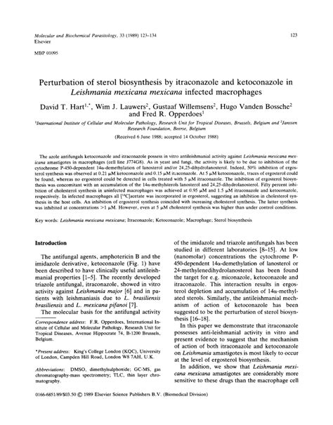 PDF Perturbation Of Sterol Biosynthesis By Itraconazole And