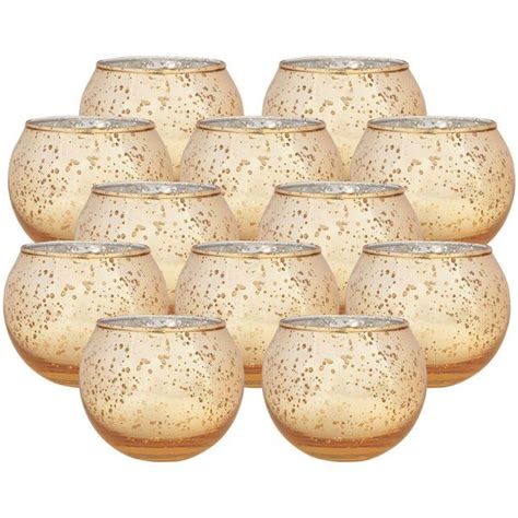 Just Artifacts Set Of 12 Round Mercury Glass Votive Candle Holder