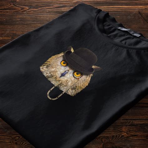 Owl With Monocle Funny Owl Tshirt Owl With Hat Owl Head Tshirt Animal ...