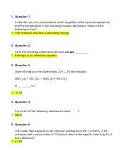 Chem Thermochemistry Quiz Docx Pdf 1 Question 1 In The Lab You Mix