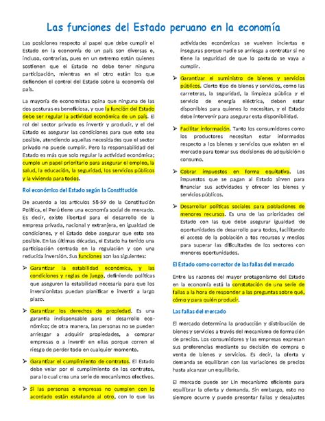 Las Funciones Del Estado Peruano En La Econom A Las Funciones Del