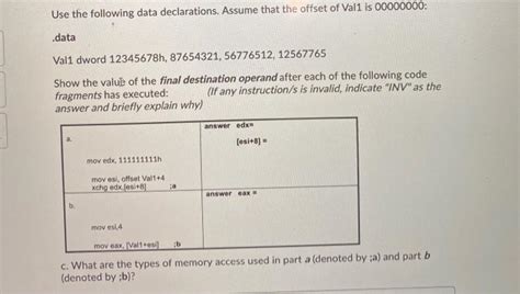 Solved Use The Following Data Declarations Assume That The Chegg