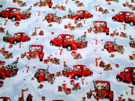 Christmas Fabric Quilting Fabric Red Truck Fabric Christmas | Etsy