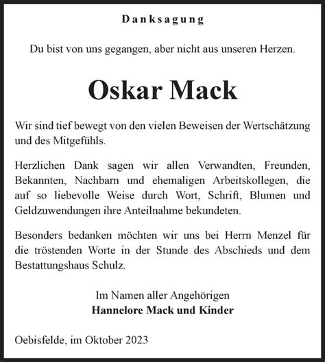 Traueranzeigen Von Oskar Mack Abschied Nehmen De