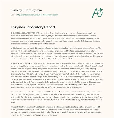 Enzymes Laboratory Report