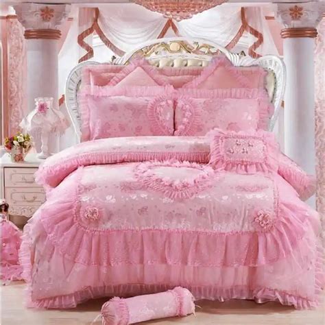 8 6 4 Pcs Pink Heart Shaped Luxury Bedding Set King Queen Wedding