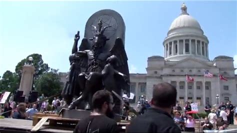 Satanic Temple Unveils Statue Of Baphomet At Protest Of Ten Commandments Monument In Arkansas