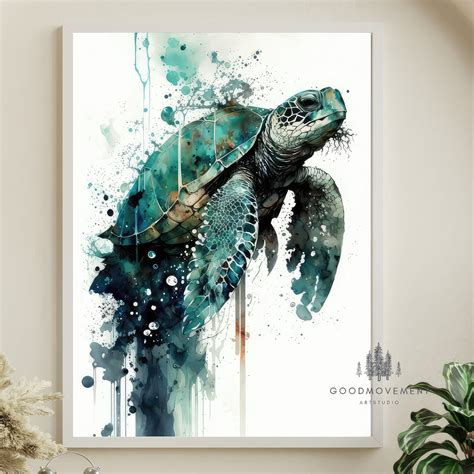 Turtle Watercolor Printable Art Print Instant Download Poster Wild Life Gift Animals Wall Decor ...