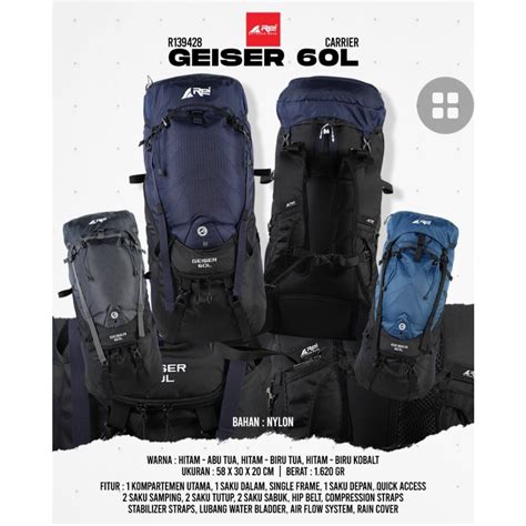 Tas Gunung Carrier Geiser Liter Free Rain Cover Plat Tas Gunung