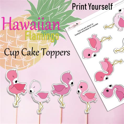 Flamingo Cupcake Toppers Hawaiian Birthday Printable Etsy