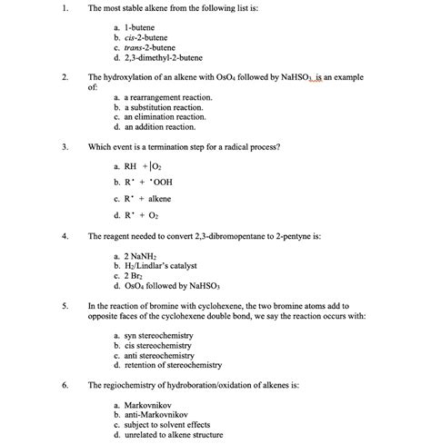 The Most Stable Alkene From The Following List Is 1 B SolvedLib