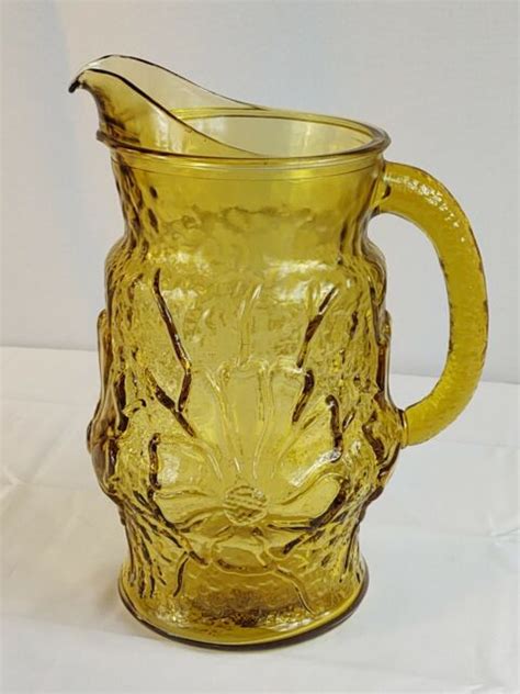 Vintage Antique Yellow Flower Glass Pitcher Drink Server Kitchen Home Decor Ebay