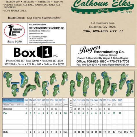 Hole Diagram Scorecards Golf Associates