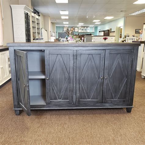 Solid Wood 6ft 6 Greyish Black Cabinet Buffet Sideboard — Rustic