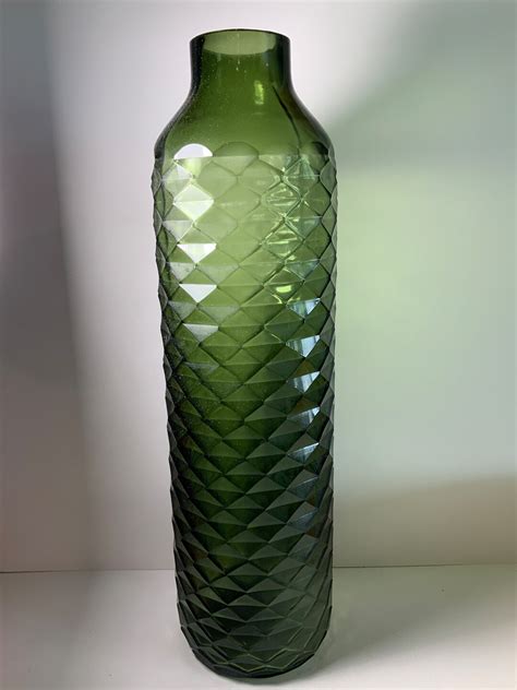 Anthropologie Textured Dark Green Glass Bottle Neck Vase 18 In Etsy