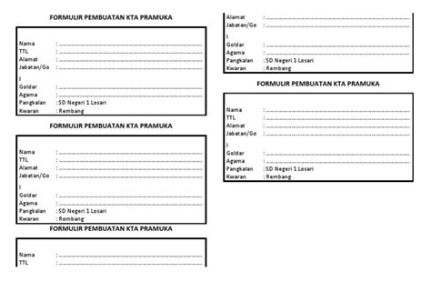 Formulir Pembuatan Kta Pramuka Pdf