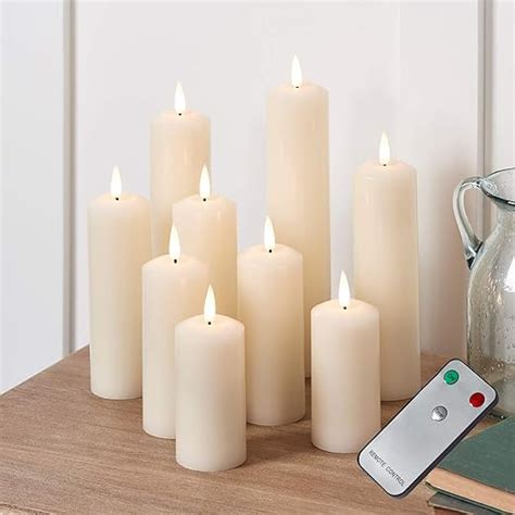 Lights4fun Set Of 9 Ivory Truglow® Battery Led Flameless Pillar Candles