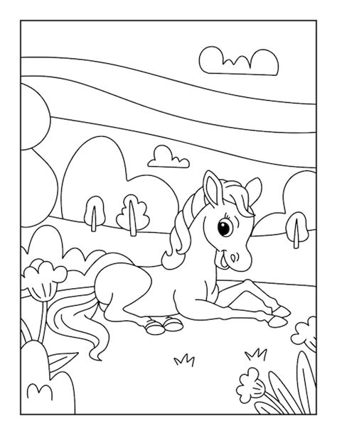 Coloriages De Chevaux Imprimer Pour Les Enfants Vecteur Premium