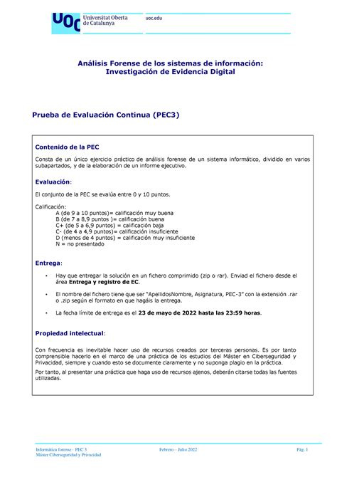 M811 Análisis Forense PEC3 Informática forense PEC 3 Febrero