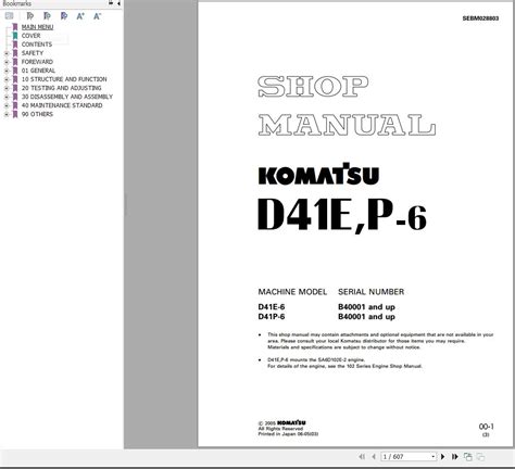 Komatsu D E D P Bulldozer Shop Manual Sebm Pdf