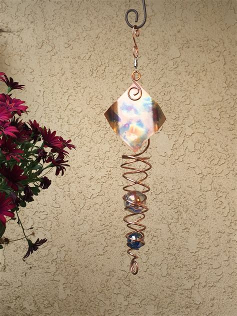 Handmade Copper Wind Spinner Dual Spiral W 42mm Glass Sphere Diamond