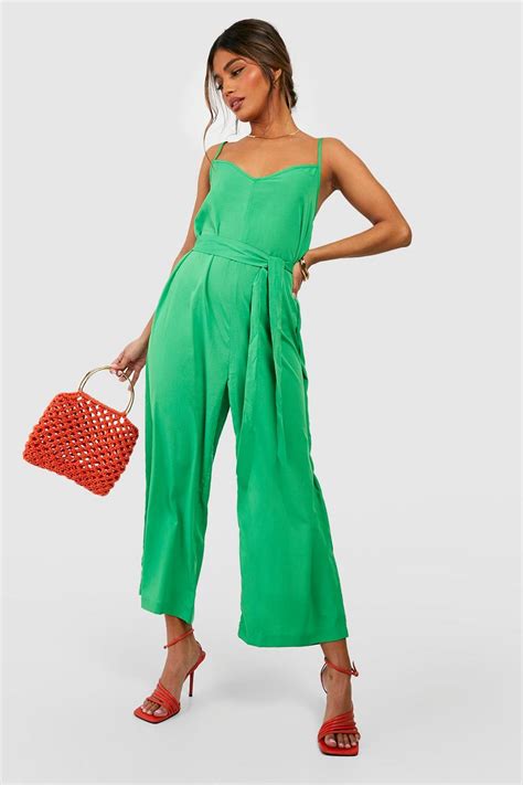 Womens Woven Strappy Culotte Jumpsuit Boohoo Uk