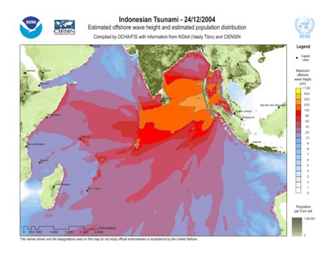 Indonesian Tsunami: Estimated offshore wave height and estimated population distribution ...