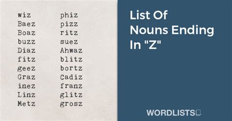 List Of Nouns Ending In "Z"