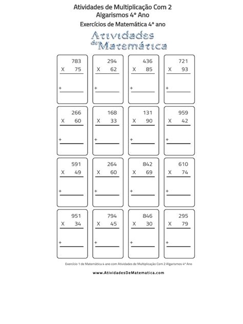 Contas De Multiplicação 4 Ano Com 2 Números - Atividades de Multiplicação Com 2 Algarismos 4º Ano - Atividade 22 ...