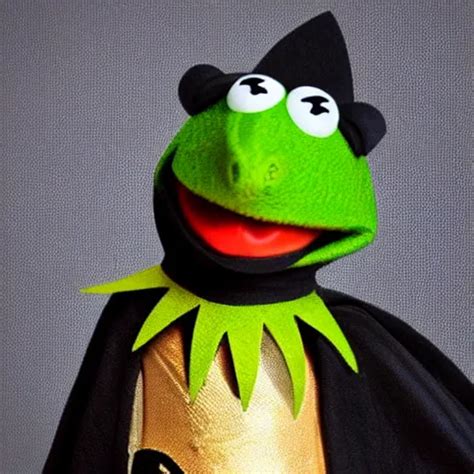 Kermit Thr Frog Dressed As Batman Photo Realistic 8k Stable